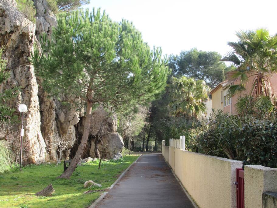 Dans la résidence , joli petit sentier aménagé (accès à la plage ou simple balade)