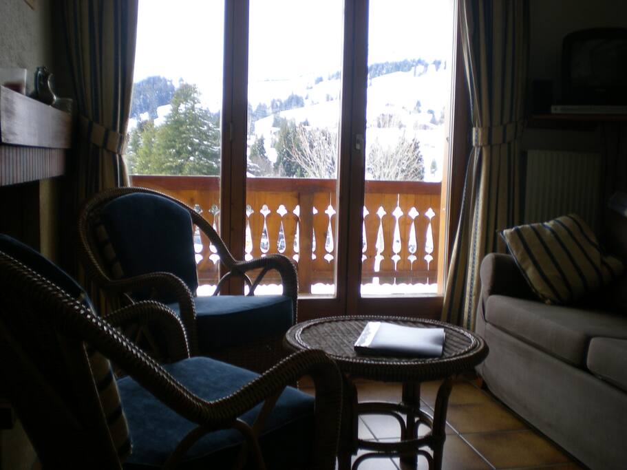 View of Gros Van and Dorchaux across balcony