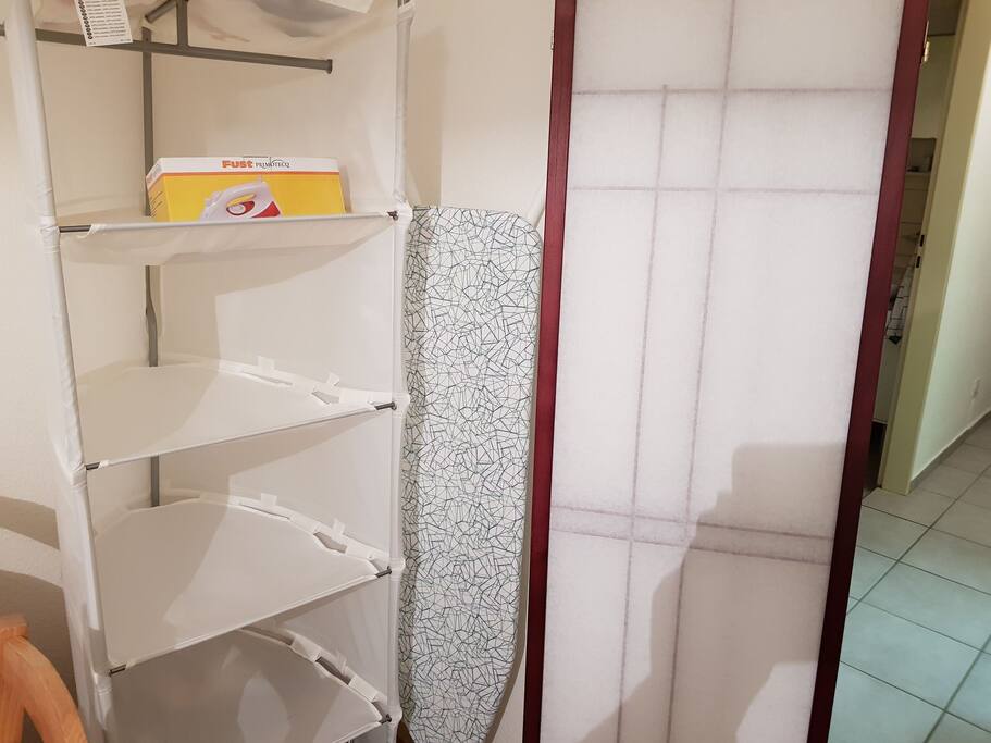 Cloth storage, ironing equipment. By flat design no door to room but room divider available. Non-shared occupancy possible. Please pm
