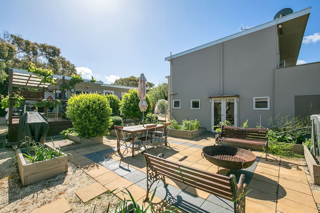 View of Main House, Cottage and downstairs BBQ area