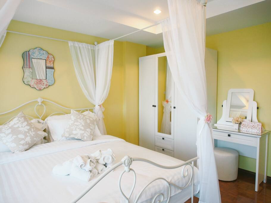 Bedroom type 1 comes with double bed.So you can choose your room type double bed or twin bed.