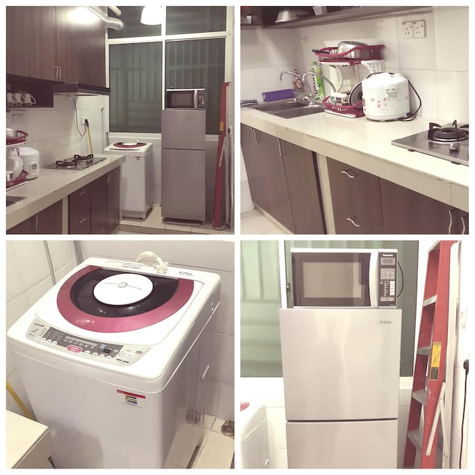 Kitchen and laundry area. kitchen complete with stove and microwave and also kitchen utensils