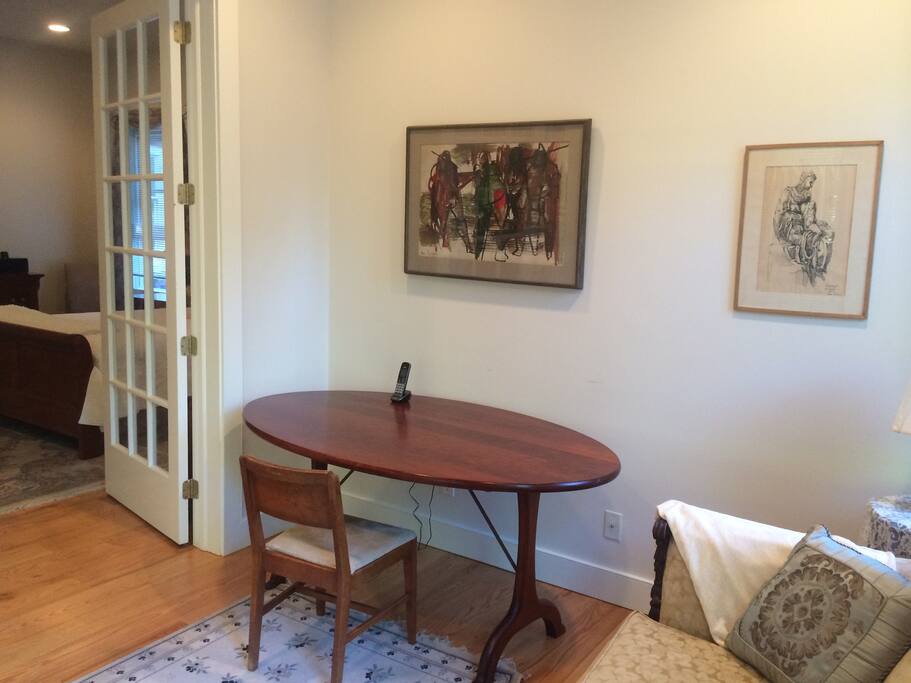 A desk/table for eating or a work station