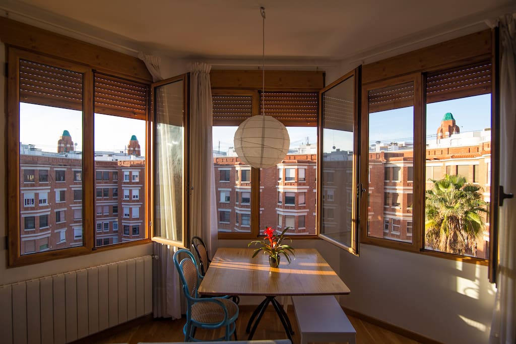 The natural sunlight spreads into the room from every point of the space!