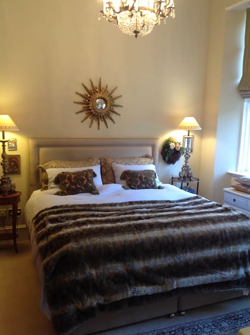 Master bedroom, large, super king size bed, wardrobe, tv