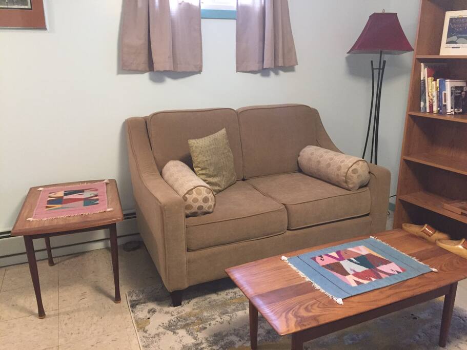 Cozy living room open to the kitchen area