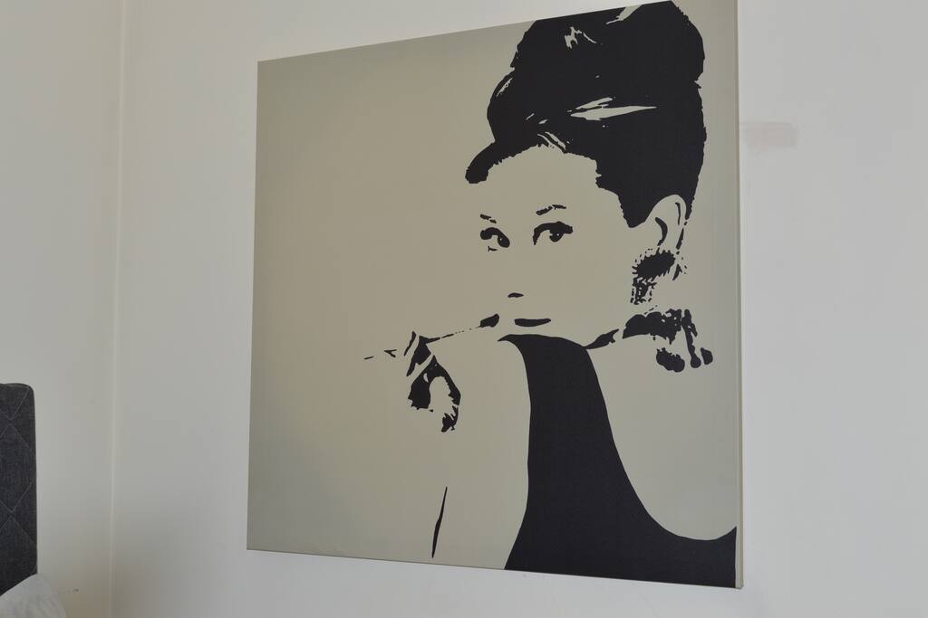 Main Floor 2nd Bedroom - Audrey Hepburn "Dinner at Tiffany's" canvas painting.