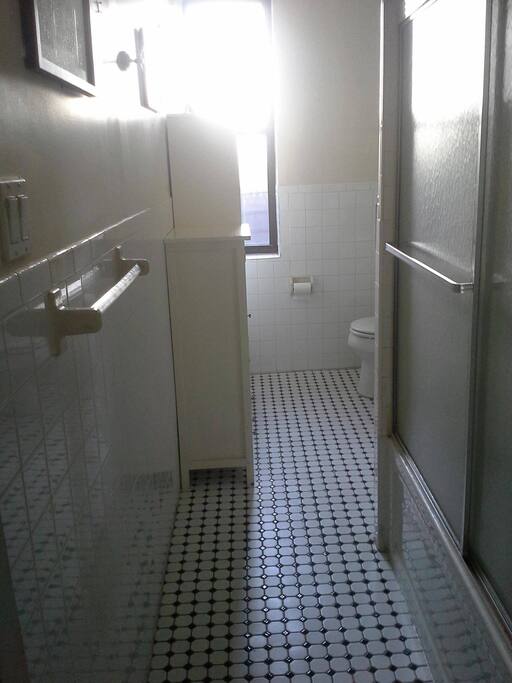 Bathroom is shared with one other person. There are two bathrooms in the apartment
