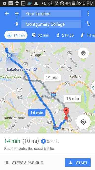 Driving Direction to Montgomery College Rockville Campus