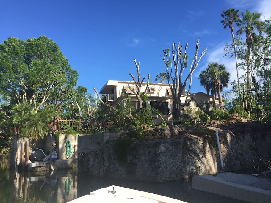 view from the canal heading toward the house