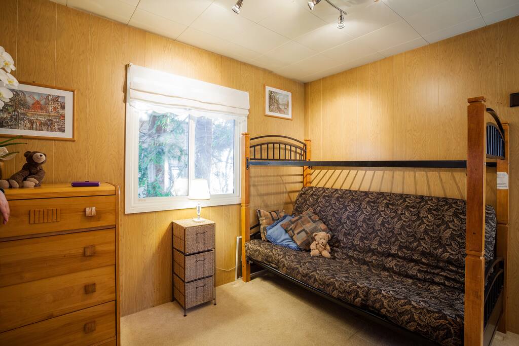 Double bed is also a couch, and open airy top, if requested.
