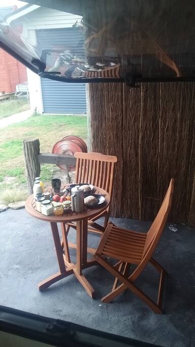 Private patio from caravan kitchen window