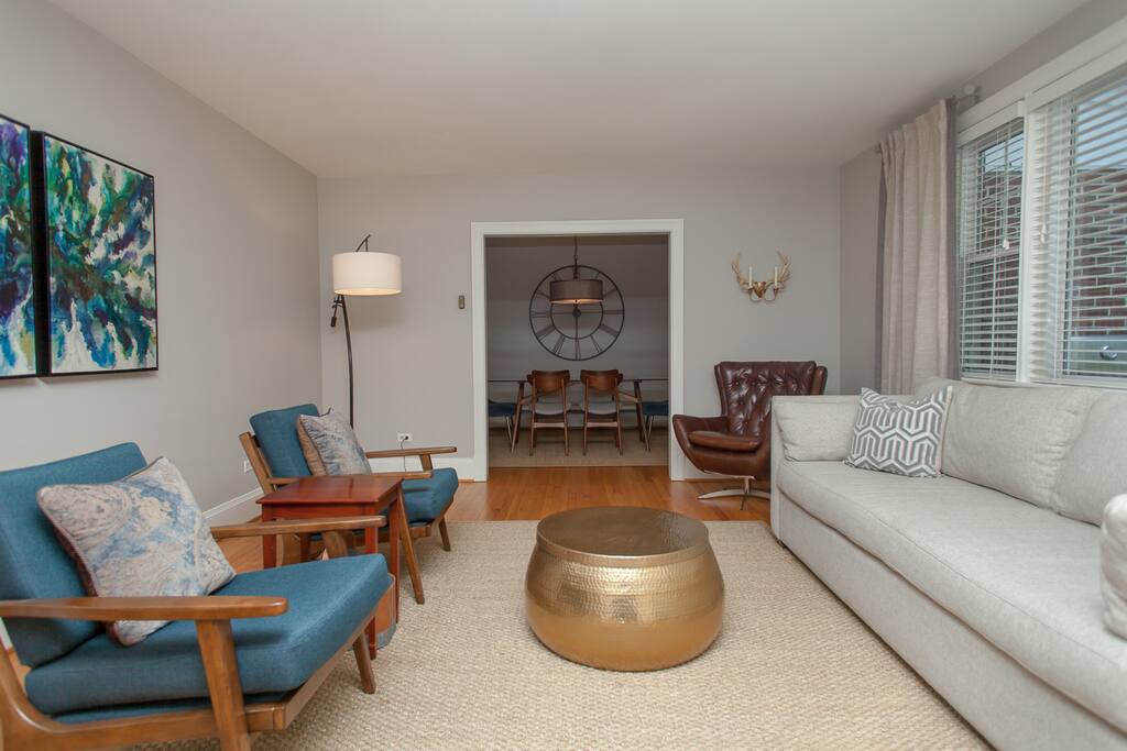 living room opens to dining room