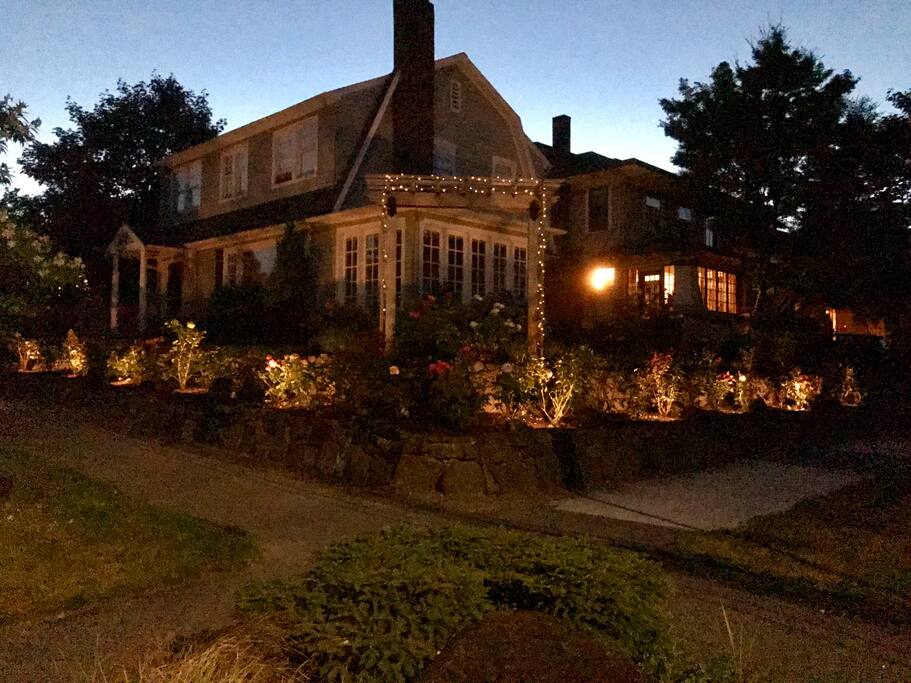 You can watch the neighborhood and smell the roses and lavender from the front of the home. The landscaping lights make it safe and easy to walk around, and turn off automatically at midnight.