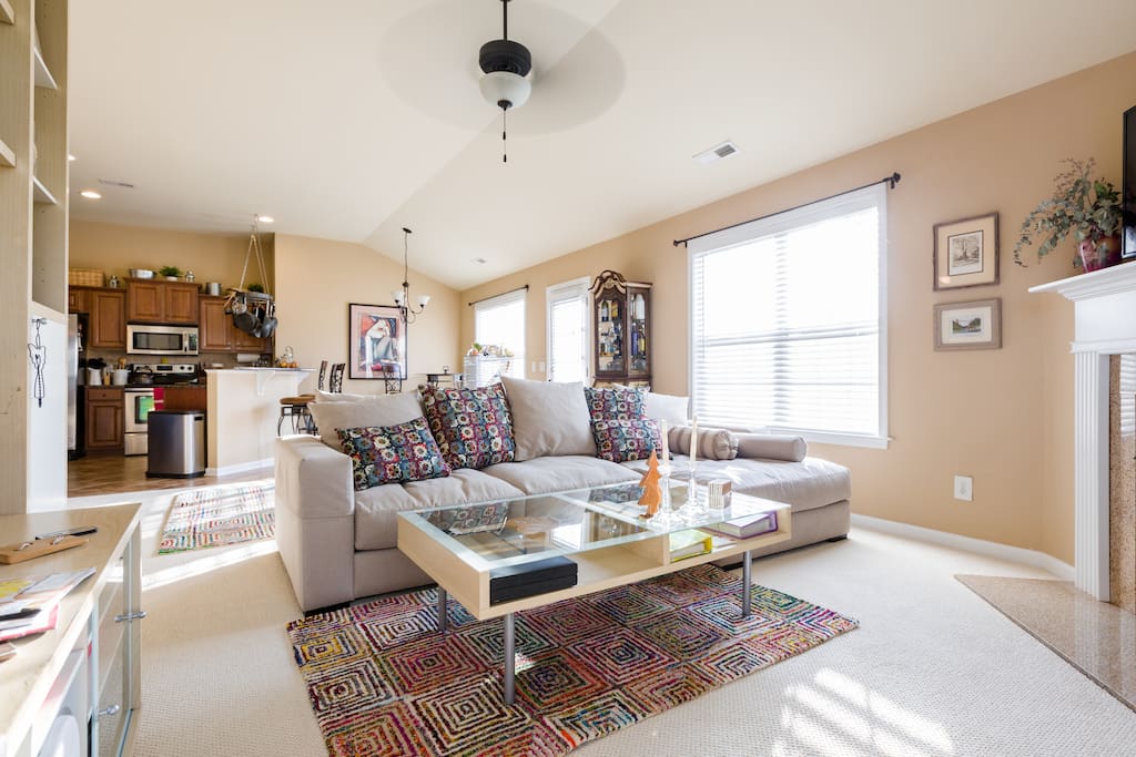 High ceilings, airy, and comfy.