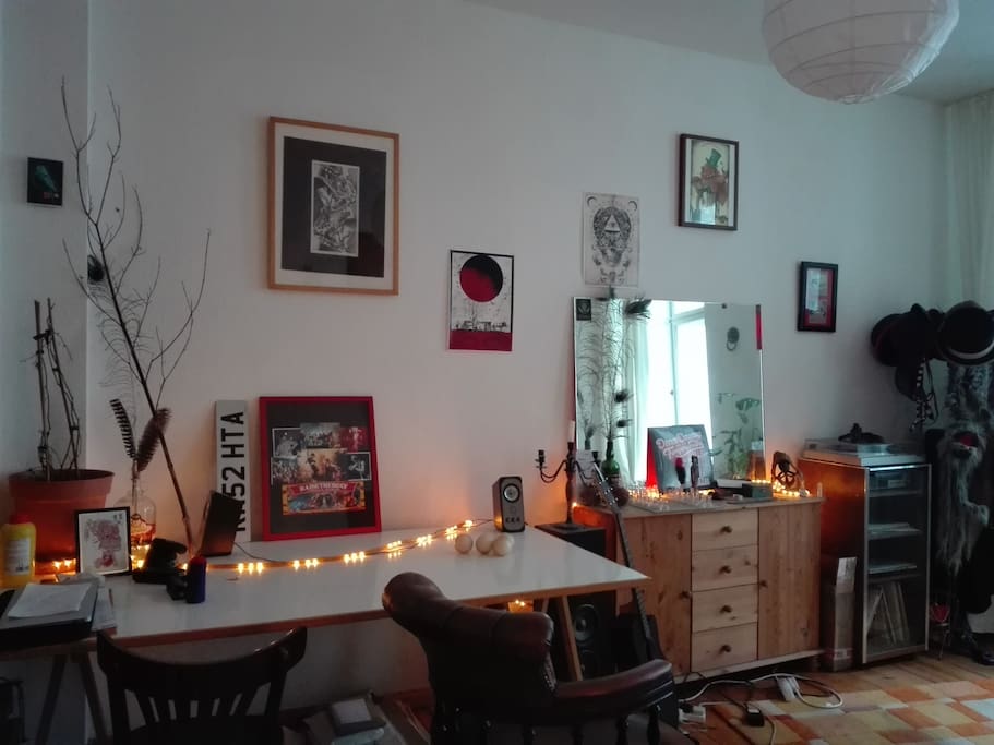 Big table for working or dining plus record player