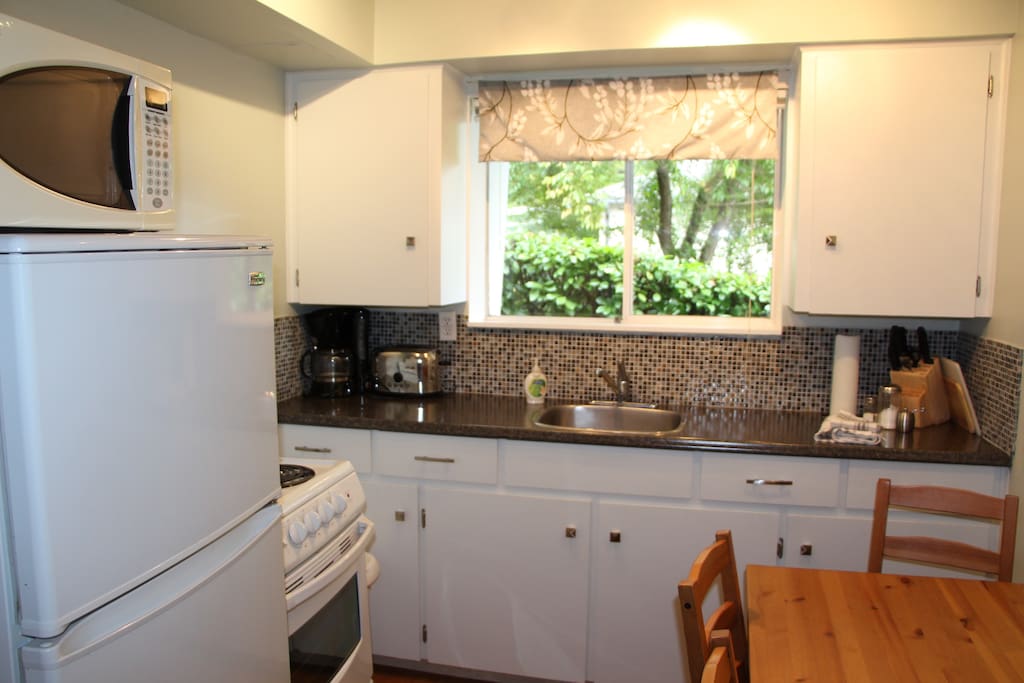 The kitchen has everything you'll need for a stay including pots, pans and a host of other small appliances and cooking utensils.