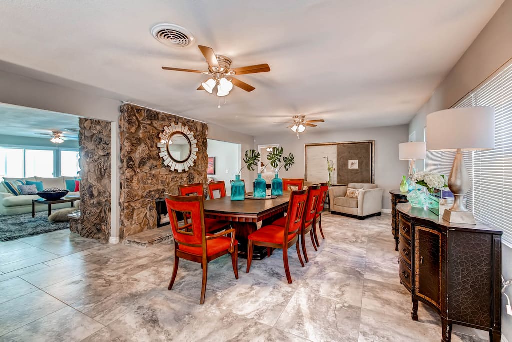 Huge dining room can fit 10 guests easy.