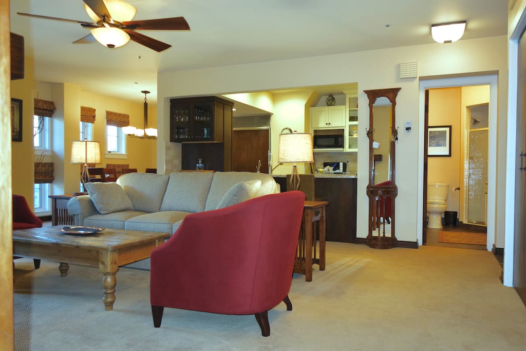 Living room with DR on left, powder room on right.