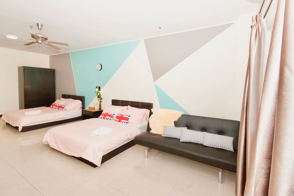 Spacious family suites with balcony fits 4-7pax.