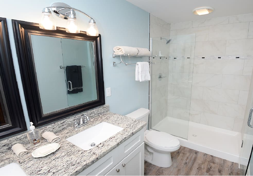 The Master Bath features granite and a large shower