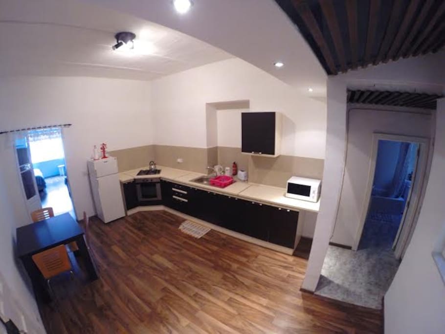 Over view of the kitchen and dining