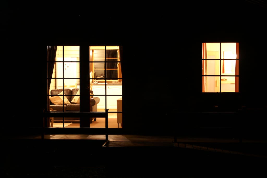 Staffa Lodge exterior at night