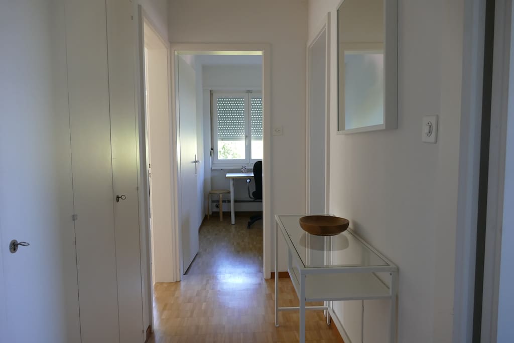 Eingang mit Wandschränken, Staubsauer, Wandspiegel, Sideboard, Telefonsprechanlage