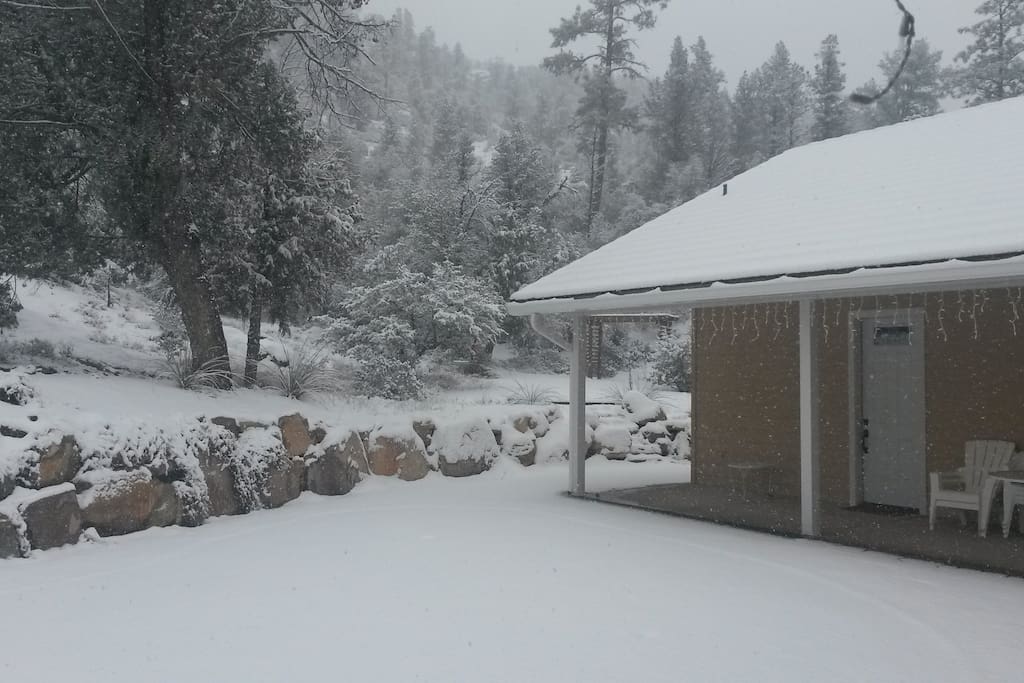 Guest House Porch & Front on a Snow Day