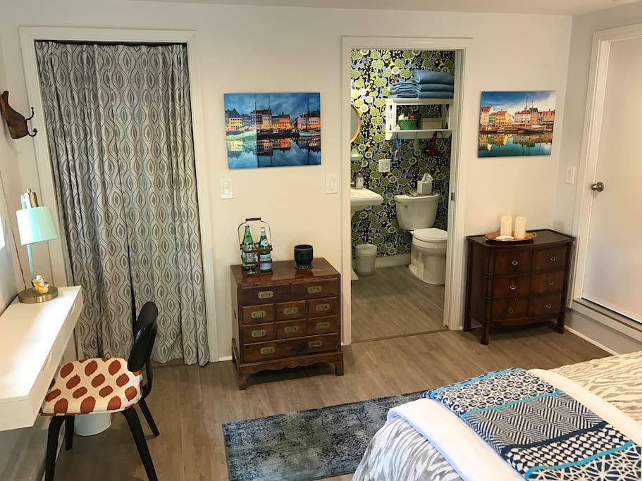 Room has closet, ample storage and desk area.