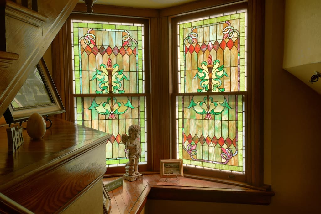 There are two sets of beautiful stained glass located on two different floors!
