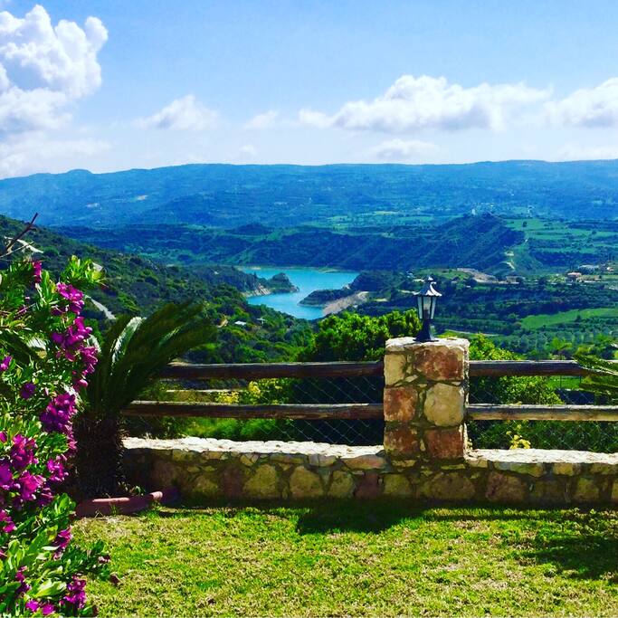 View over the Evretou Dam from Villa Mimosa