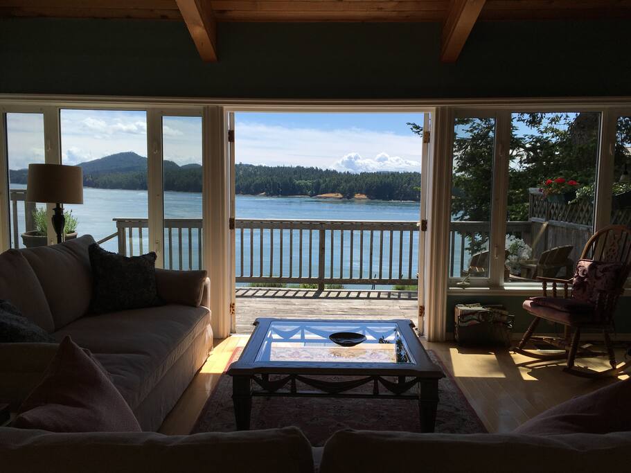 Enjoy the 180 degree view of Active Pass -- the wondrous, often turbulent water and marine passage separating Galiano and Mayne Islands.