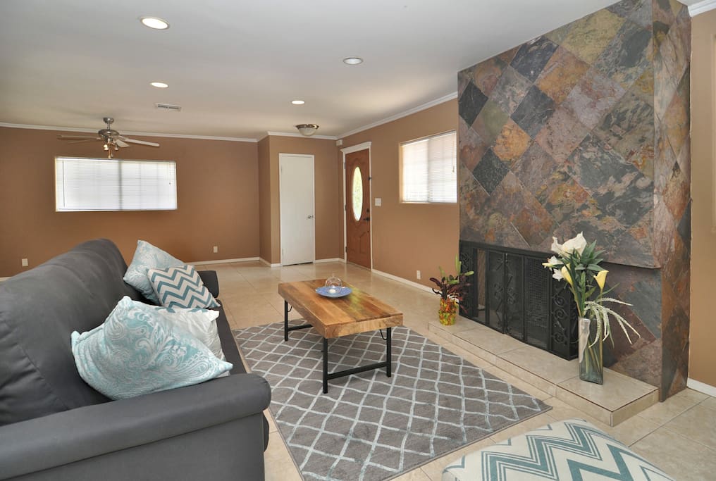 Inviting living room with fireplace