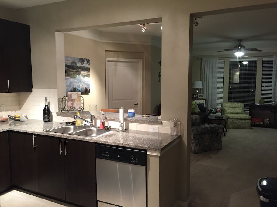 Open plan from kitchen to living area.