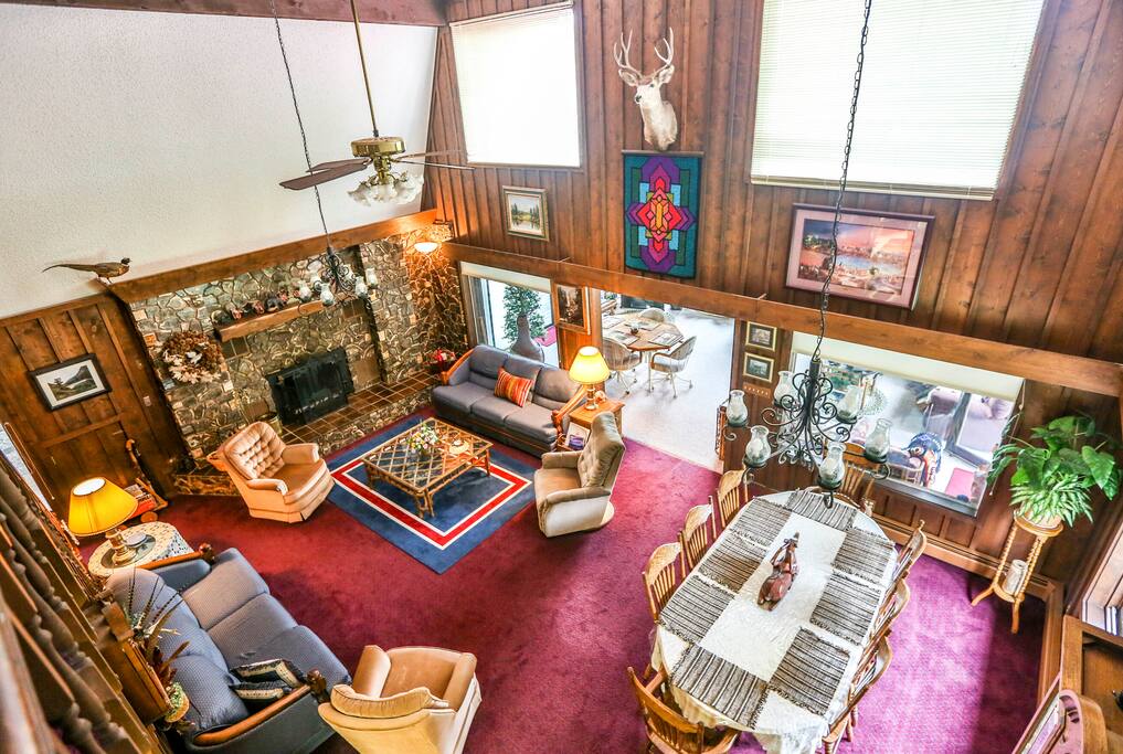 View of the living room from the upstairs landing.