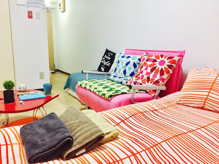 In the room.