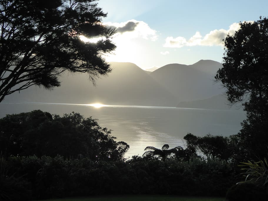 The sun setting across the Sound