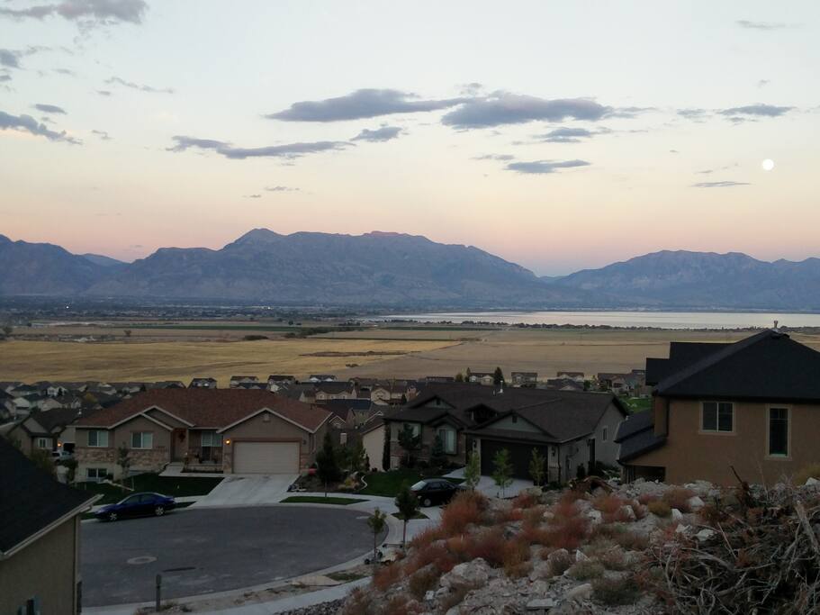 View of Mount Timpanogos and Utah Lake from the backyard