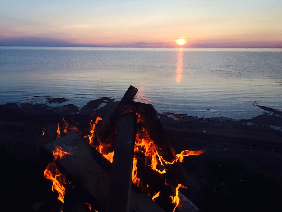 Beachfront campfire with sunset!