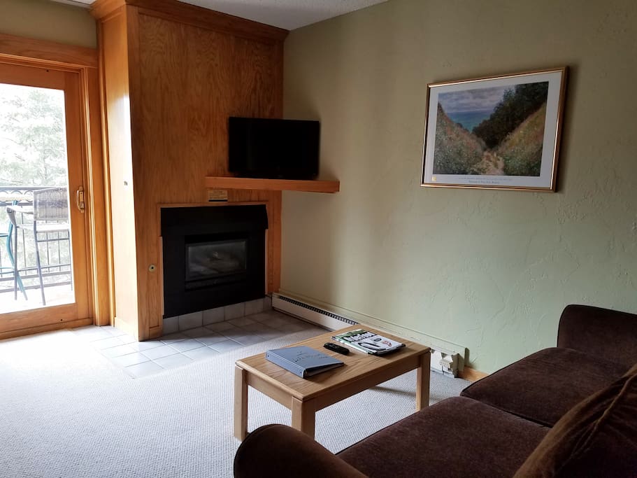 Living Area with 32 inch television and gas fireplace