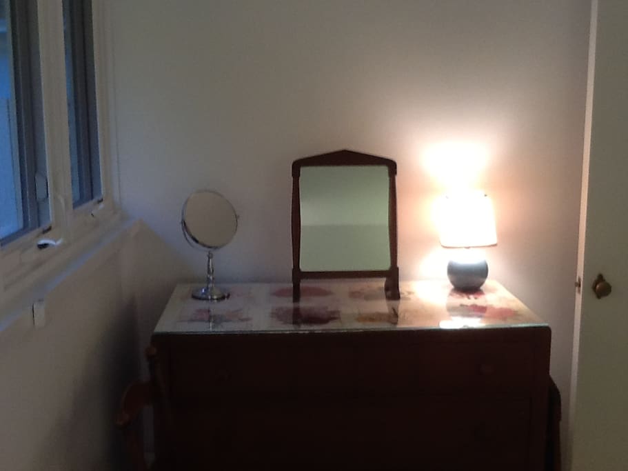 Dresser and closet.