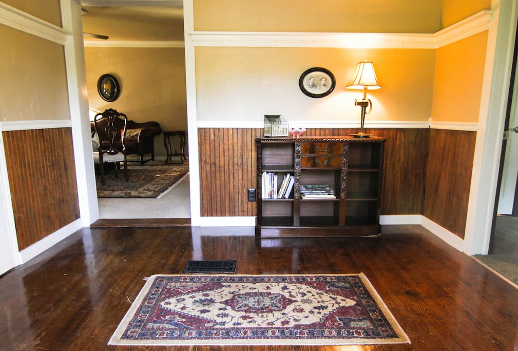 Walking in from the front door opens up to our foyer, with the master bedroom to the right, and the living room ahead. To the left is a storage room that won't be accessible.
