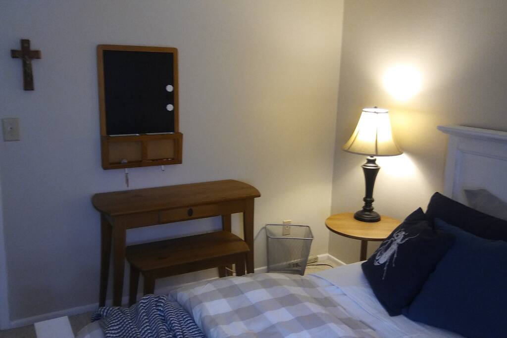Desk & bench for setting up your traveling work/communication station.