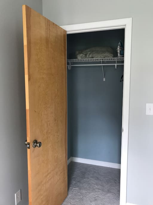 Large closet with hangers if you should need it.
Closet also houses iron, ironing board, card table and folding chairs for extra seating, game playing, or whatever you may need it for.