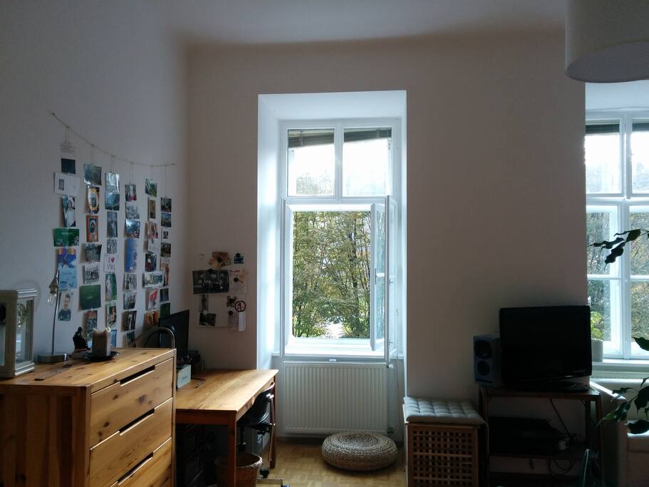 main room with small closet and desk