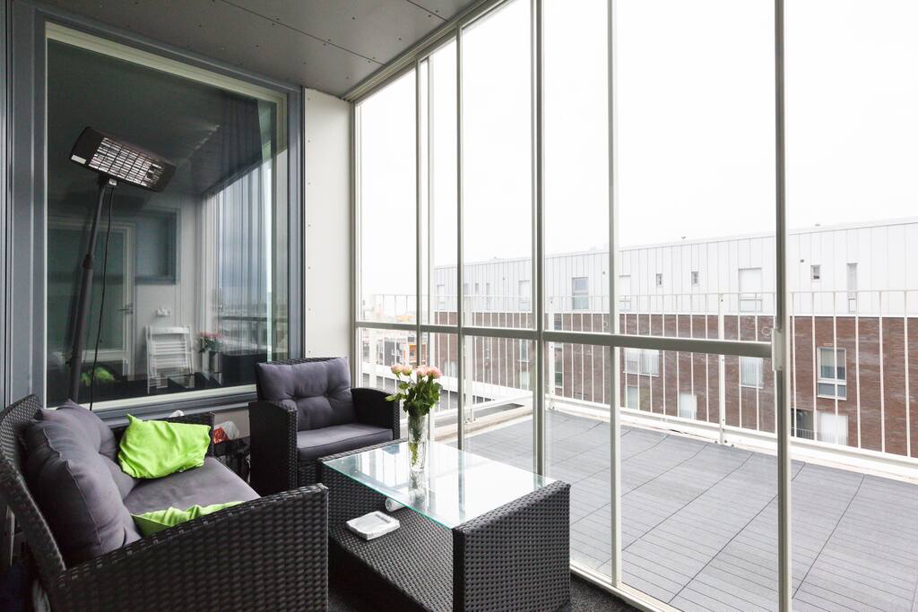 Balcony & Terrace. Balcony with IR heater for year round use.