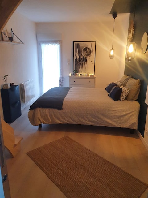 Room with mezzanine and private bathroom.