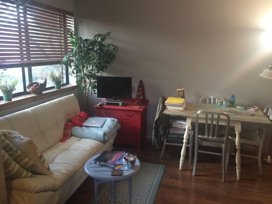Comfortable living space with nice lighting