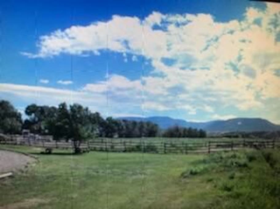 horse corral and volleyball area